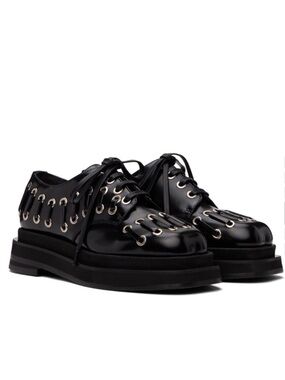 Simone Rocha Black Leather Eyelet Loafers